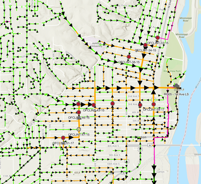 This map shows all the location of sewer connections. Each red dot on the map indicates the location…