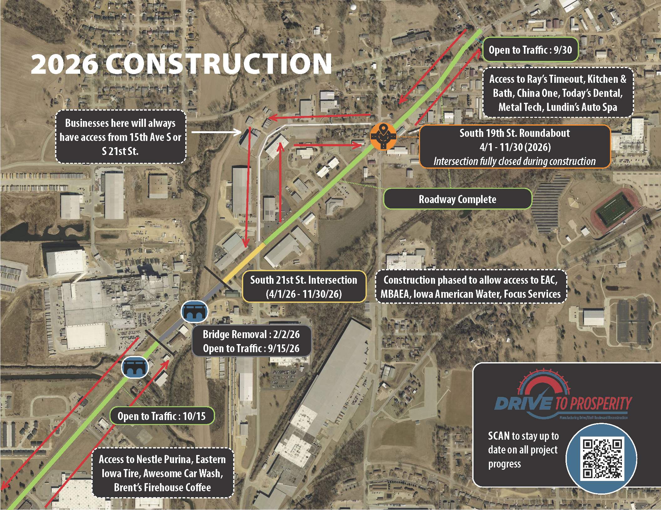This map shows the planned construction for Manufacturing Drive for 2026